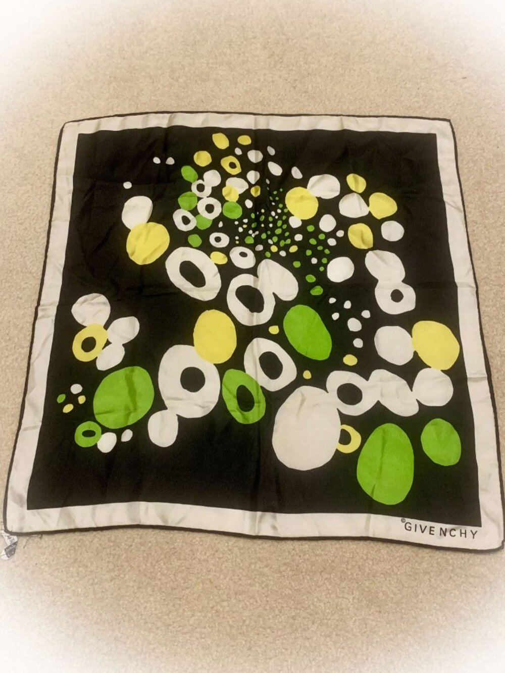 Authentic Vintage 1960s/1970s GIVENCHY 100% Silk Square Scarf Pop Art